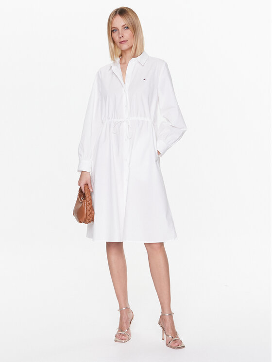 Tommy Hilfiger Tommy Hilfiger Rochie tip cămașă WW0WW39196 Alb Regular Fit
