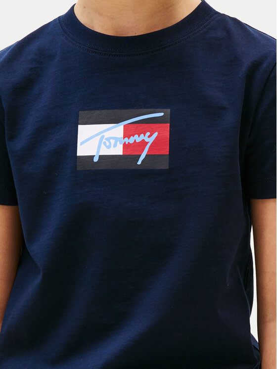 Tommy Hilfiger Tommy Hilfiger T-krekls Script Flag KB0KB09725 Tumši zils Regular Fit