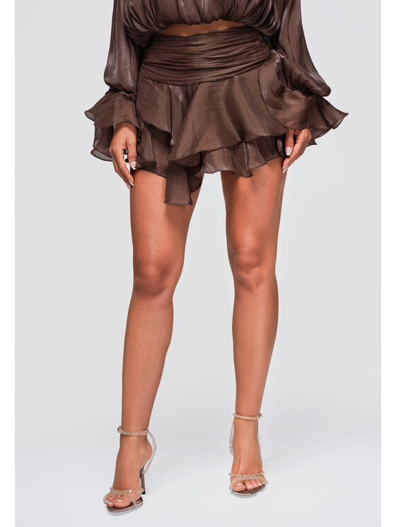 Ombre Ombre Spódnica mini OW-GL-E0012 Brązowy Regular Fit