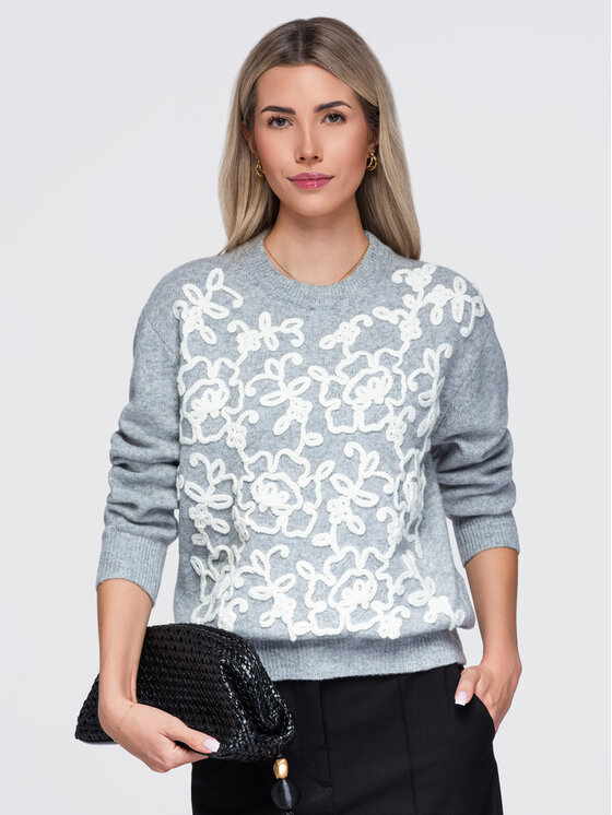 Ombre Ombre Svetr OW-SW-E0036 Světle šedá Regular Fit