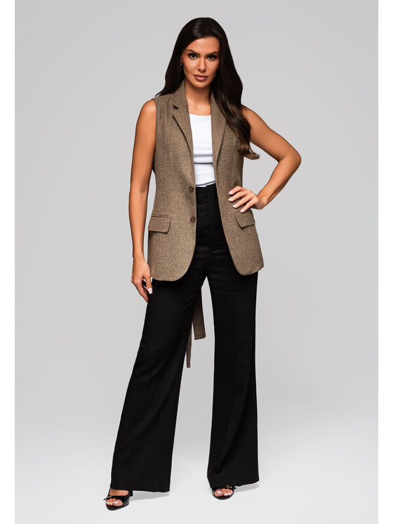 Ombre Ombre Kamizelka LW-BLZV-0102 Beżowy Regular Fit