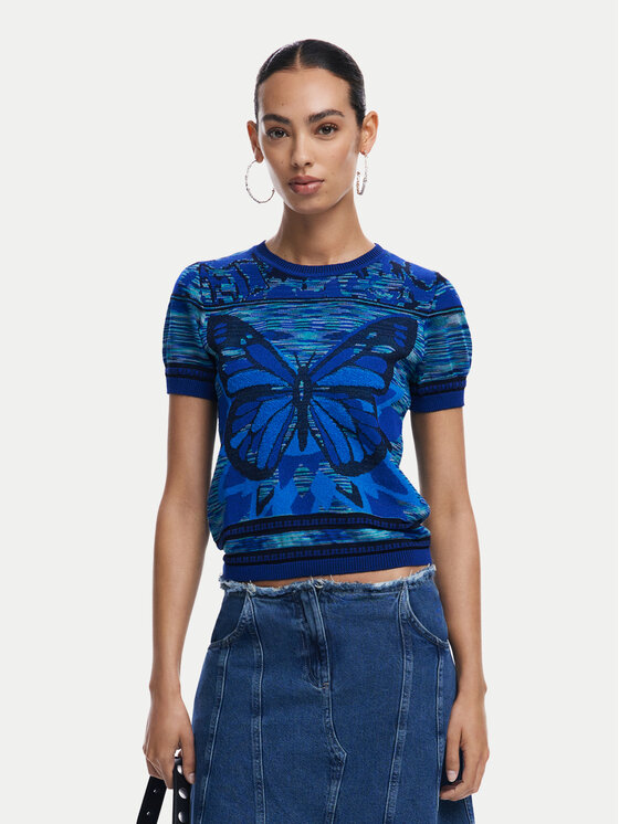 Desigual Desigual Džemper Butterfly 24WWTK08 Plava Regular Fit