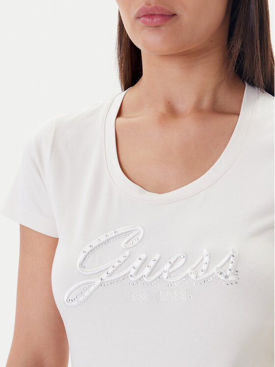 Guess Guess Tricou W5YI46 J1314 Écru Slim Fit