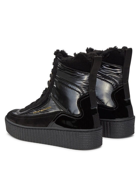 Tommy Hilfiger Tommy Hilfiger Botine Patent Laceup City Snow Boot FW0FW07841 Negru