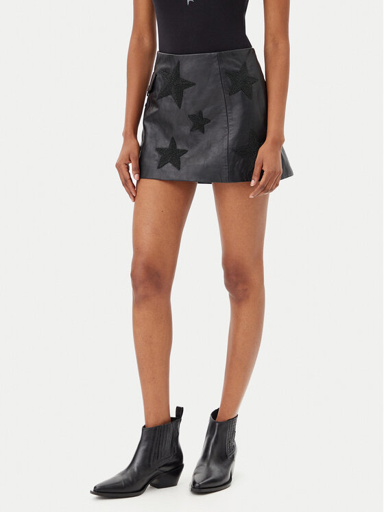 One Teaspoon Gonna di pelle Embellished Star 27138 Nero Regular Fit, taglia : XS