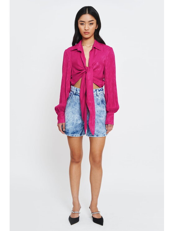 BENU BENU Bluzka Wiązana Różowy Slim Fit