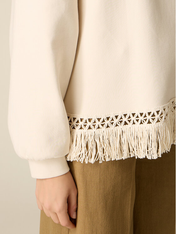 Oltre Oltre Bluza G884J004813N021 Kremowy Baggy Fit