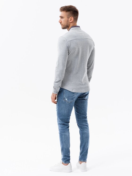 Ombre Ombre Košile OM-SHCS-0178 Šedá Slim Fit
