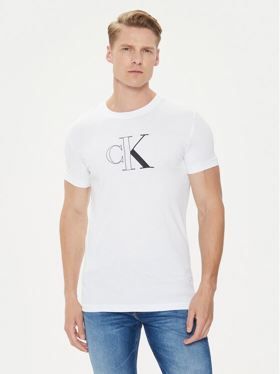 Calvin Klein Jeans T-shirt Outline Monologo J30J325678 Bijela Slim Fit