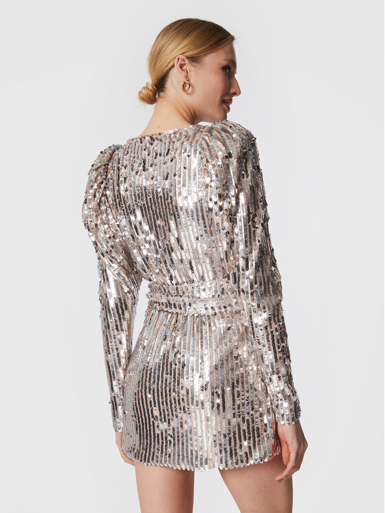 ROTATE ROTATE Kokteilinė suknelė Sequin RT2259 Sidabrinė Slim Fit