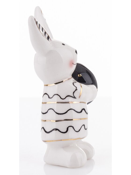 MIAhome MIAhome Figurka małe białe króliczki w prążki 2 szt. 9x4,5x3 cm Biały