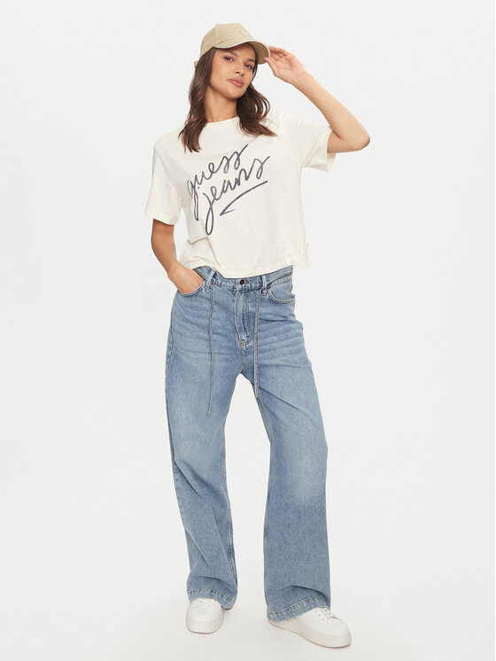 Guess Jeans Guess Jeans T-krekls W4BI54 K8HM0 Écru Boxy Fit