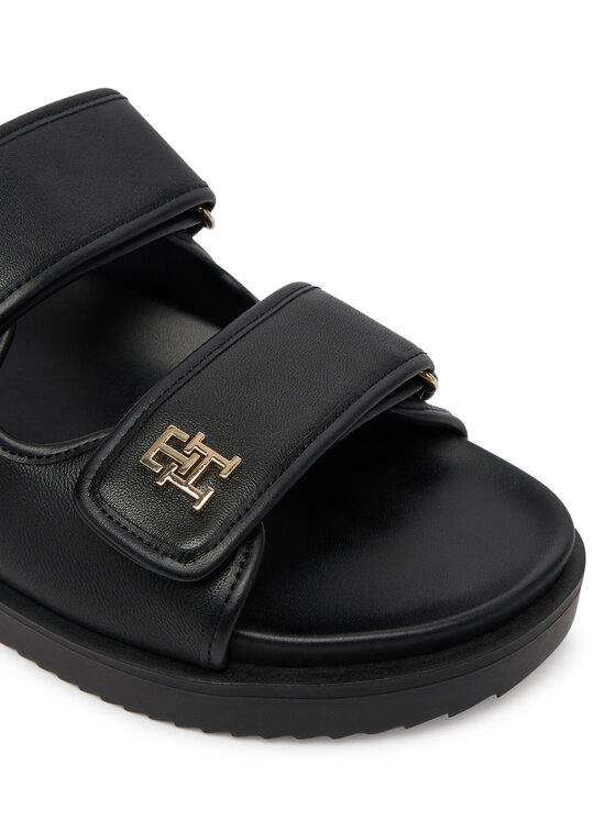 Tommy Hilfiger Tommy Hilfiger Παντόφλες Double Strap Leather Sandal FW0FW09121 Μαύρο