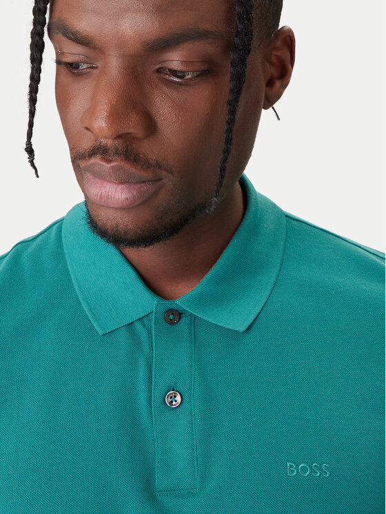 BOSS BOSS Тениска с яка и копчета Pallas 50468362 Зелен Regular Fit