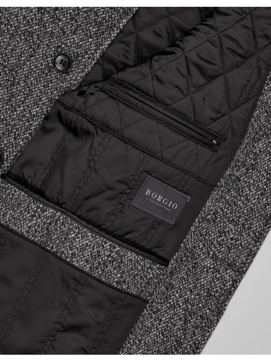 Borgio Borgio Płaszcz wełniany rivara_sz Szary Slim Fit