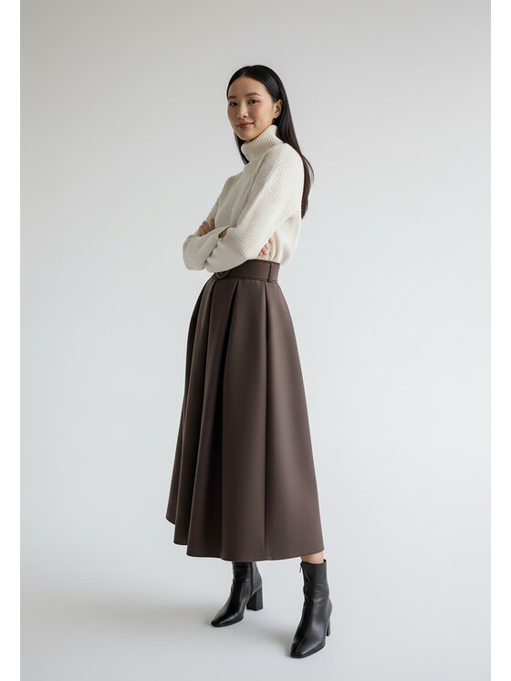 FIGL FIGL Midi sukňa M1255 Hnedá A-Line Fit