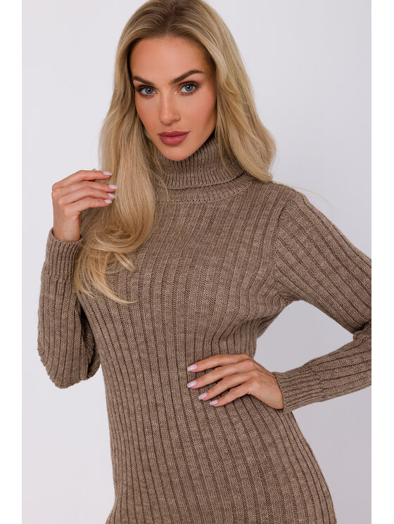Made of Emotion Made of Emotion Úpletové šaty M770 Hnědá Modern Fit