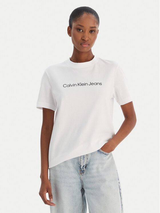 Calvin Klein Jeans Tricou A- Inst. Logo Classic LV047C912G Alb Regular Fit