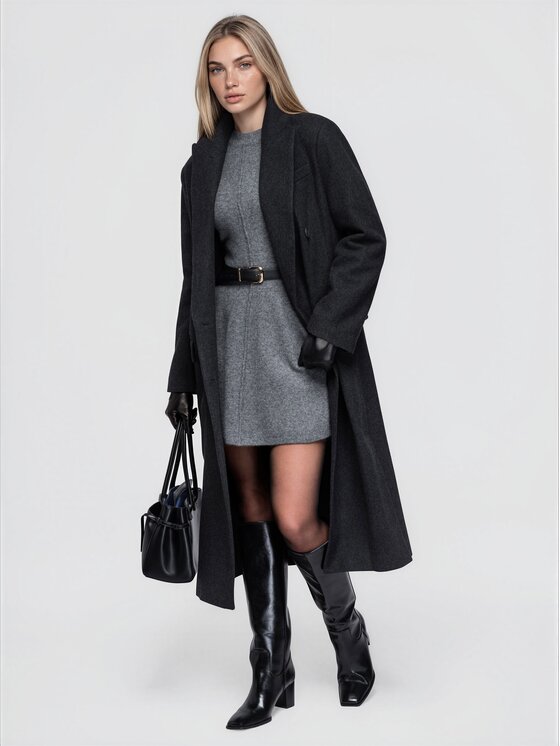 Ombre Ombre Płaszcz przejściowy OW-COLC-0130 Czarny Relaxed Fit