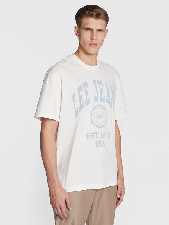 Lee T-krekls Varsity L69CFENQ 112322787 Écru Loose Fit