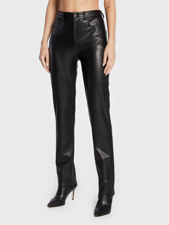 Guess Pantaloni din imitație de piele W2BB11 WERD0 Negru Regular Fit