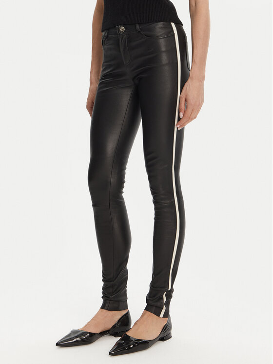 Serge Pariente Serge Pariente Kožené kalhoty Sexy Stretch Thin Strip Černá Slim Fit