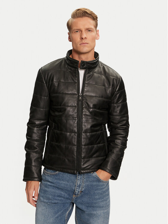 JOOP! Jeans Kožená bunda 15 Stepo 80000646 Čierna Regular Fit
