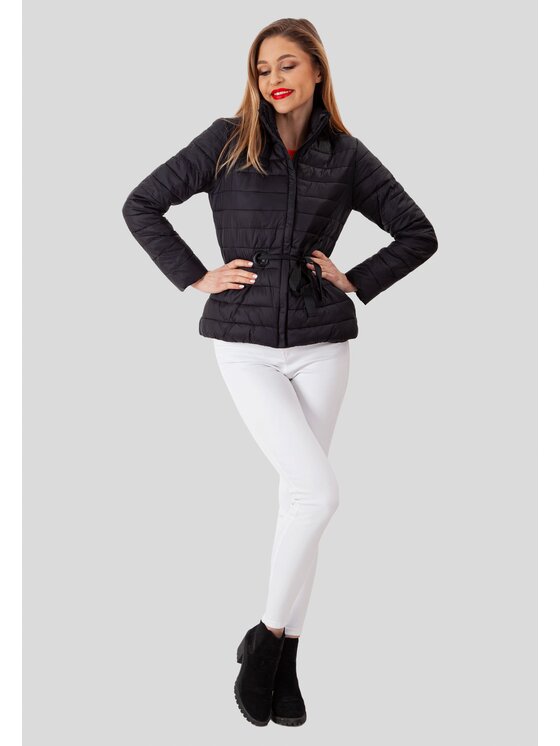 Perso Perso Kurtka przejściowa pikowana z wiązaniem Czarny Slim Fit