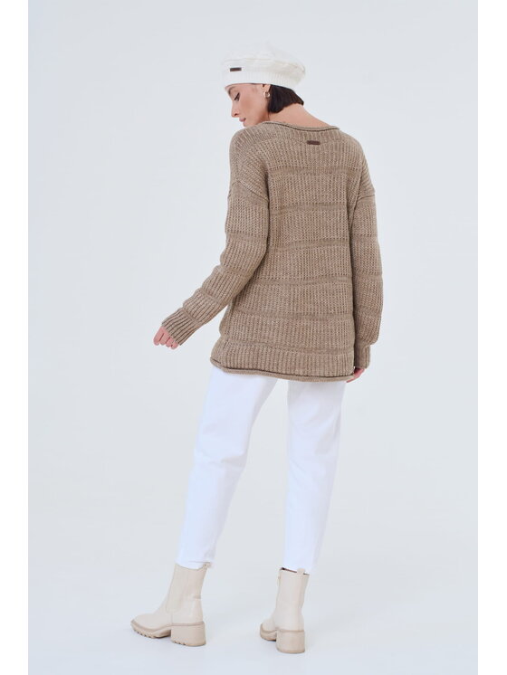 blue shadow blue shadow Sweter Ramka BS Beżowy Standard Fit