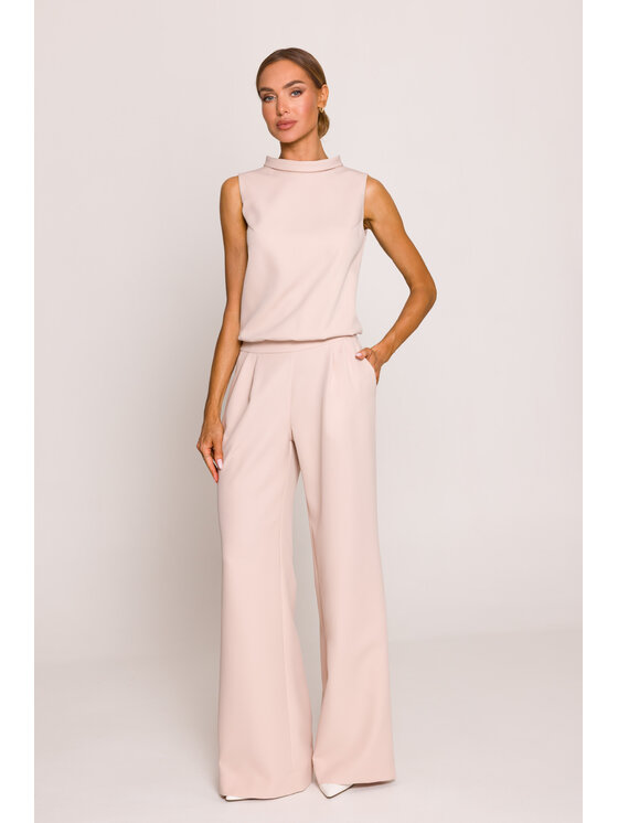 Made of Emotion Made of Emotion Kombinezon M382 Beżowy Wide Leg