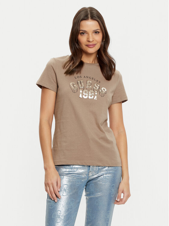 Guess Guess T-Shirt V5RI06 I3Z14 Hnědá Regular Fit