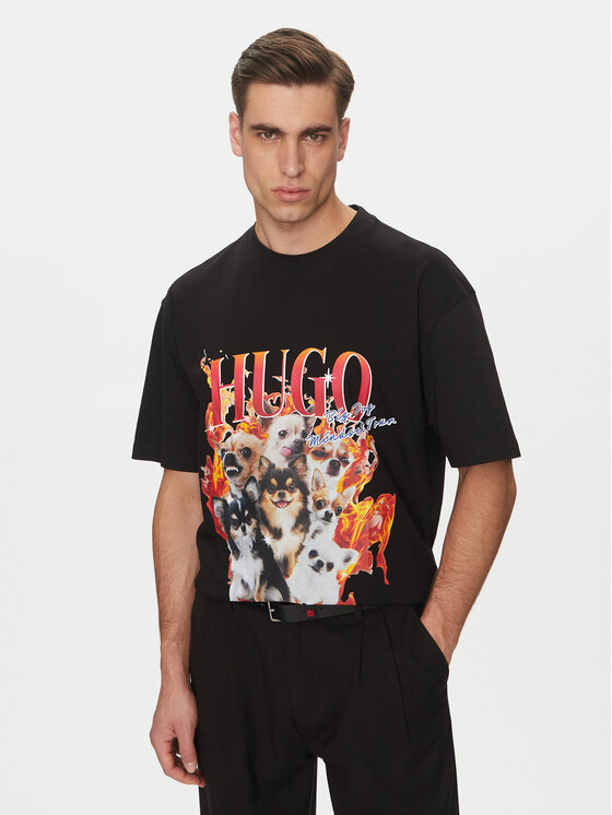 HUGO HUGO T-Shirt Dugie 50538259 Černá Oversize