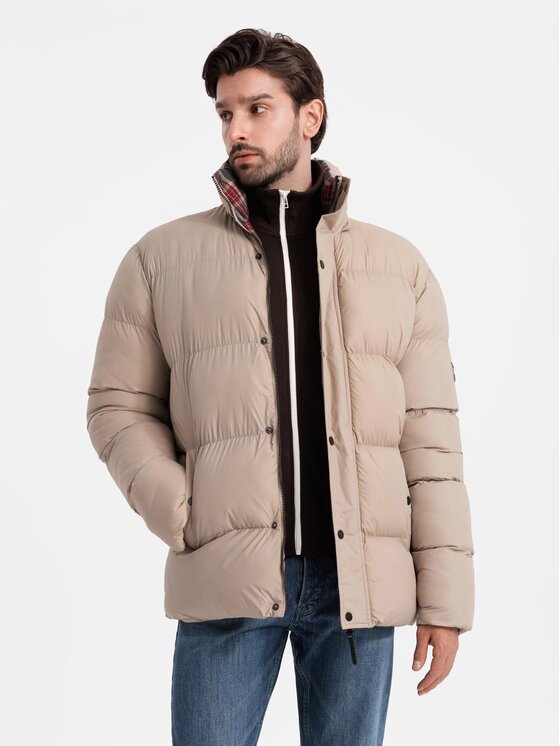 Ombre Ombre Vatovaná bunda OM-JAHP-0205 Béžová Regular Fit