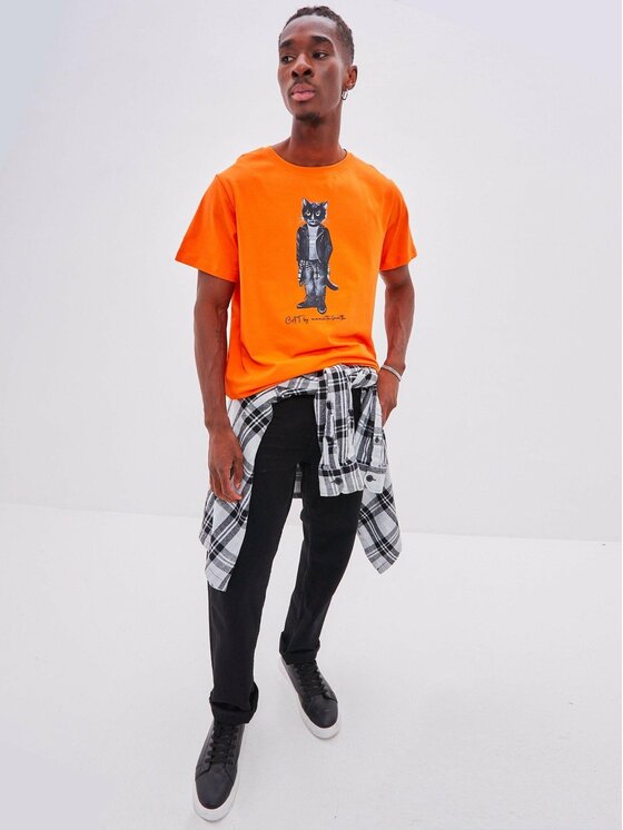 CAT by maniita lacitta CAT by maniita lacitta T-Shirt Printed men's t-shirt with CAT Pomarańczowy Regular Fit