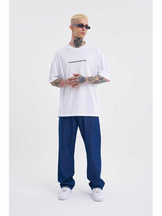 MyStars MyStars T-Shirt Koszulka Z Krótkim Rękawem Oversize Męska Biała Machinist Dangerous XL Biały Oversize