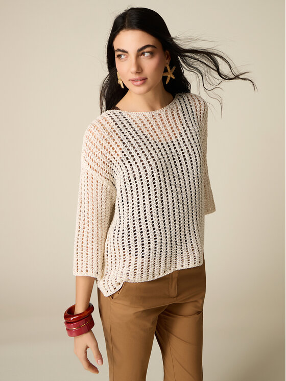 Oltre Oltre Sweter M576E001971N021 Biały Baggy Fit