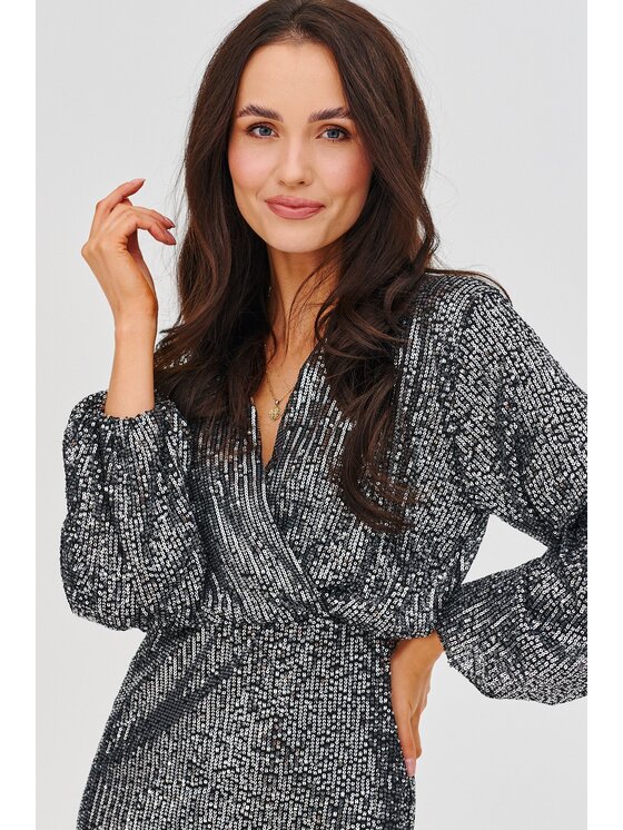 NAOKO NAOKO Sukienka wieczorowa Rock the Night Srebrny Regular Fit