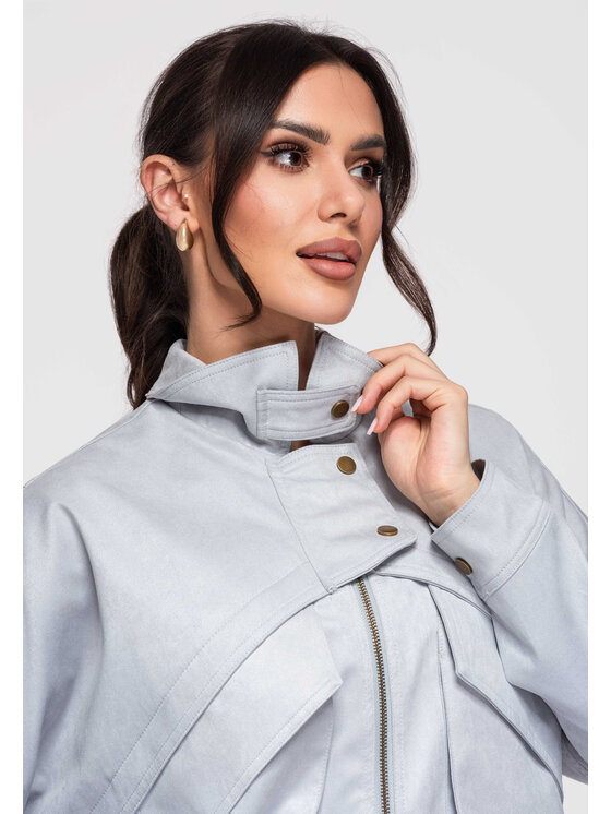 Ombre Ombre Kurtka bomber OW-JAFL-0122 Błękitny Regular Fit