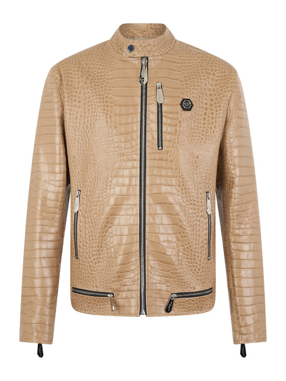 PHILIPP PLEIN PHILIPP PLEIN Kurtka skórzana 29937 Beżowy Slim Fit
