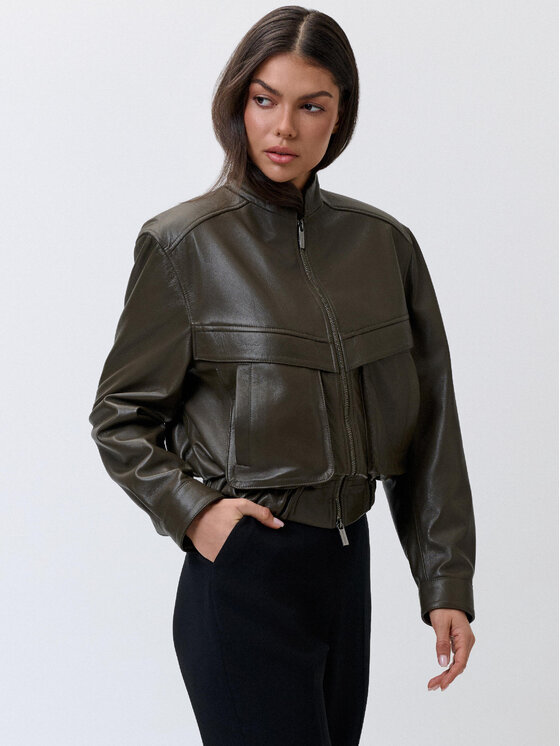 FAN LEATHER FAN LEATHER Kurtka skórzana JTLW844-55 Khaki Loose Fit