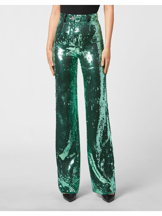 PHILIPP PLEIN PHILIPP PLEIN Spodnie materiałowe 2649 Zielony Flare Fit