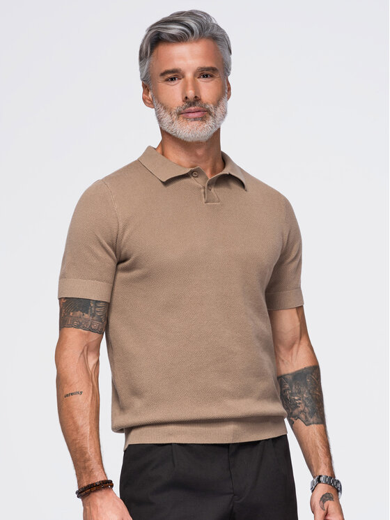 Ombre Ombre Polo OM-POSS-0178 Brązowy Regular Fit