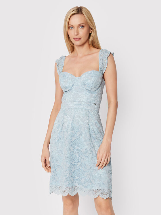 Guess Rochie cocktail W2YK70 KAQN0 Albastru celest Slim Fit