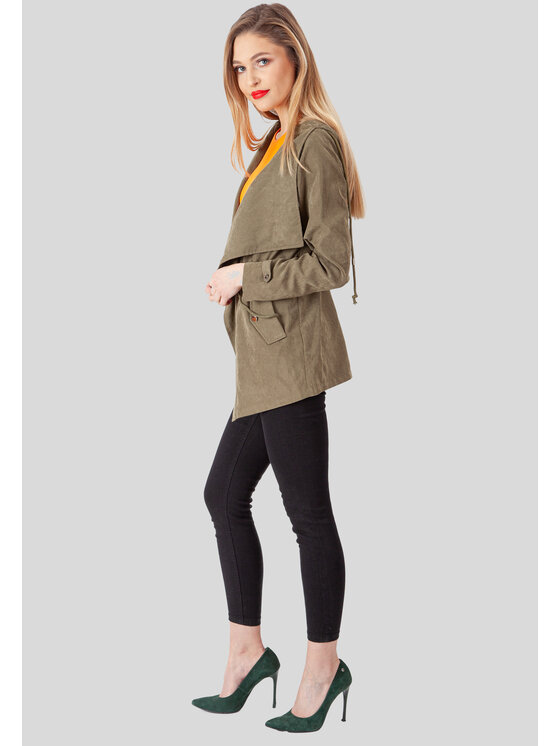 Perso Perso Bunda pro přechodné období wiązany z kapturem Khaki Slim Fit