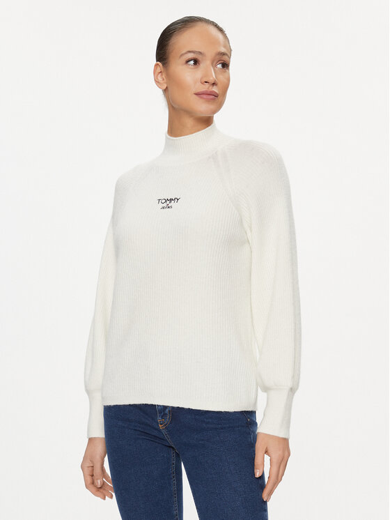 Tommy Jeans Bluză cu gât Lofty DW0DW16524 Écru Relaxed Fit