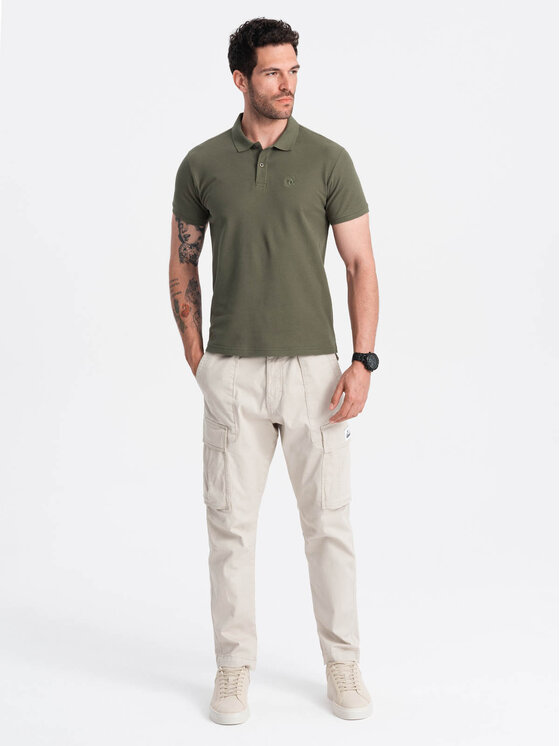 Ombre Ombre Polokošile OM-POBS-0100 Khaki Regular Fit