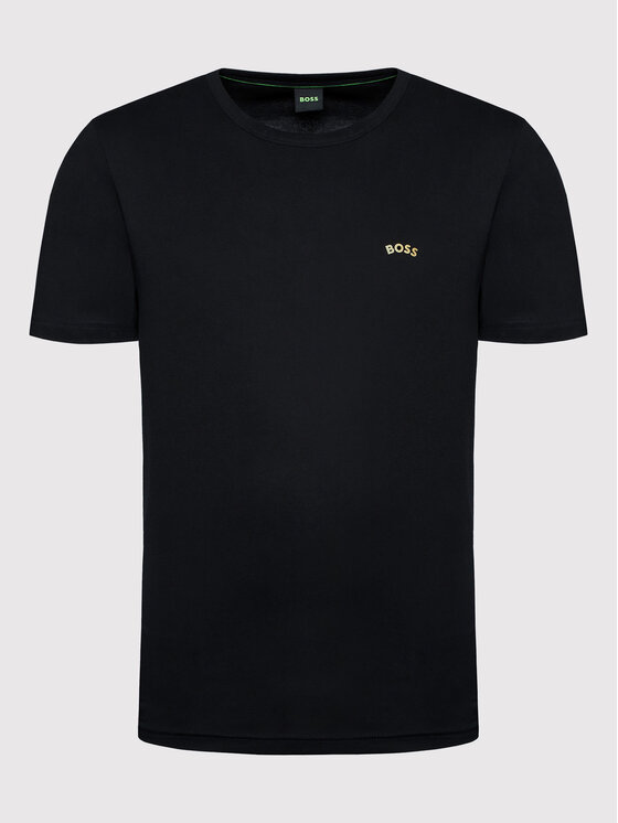 Boss T-Shirt Curved Logo 50469045 Czarny Regular Fit | Modivo.pl