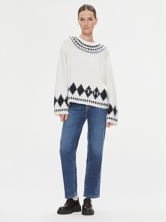 Tommy Hilfiger Tommy Hilfiger Džemper Fairisle WW0WW40089 Écru Oversize
