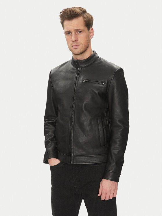 Serge Pariente Giacca di pelle Retro Nero Slim Fit, taglia : XL