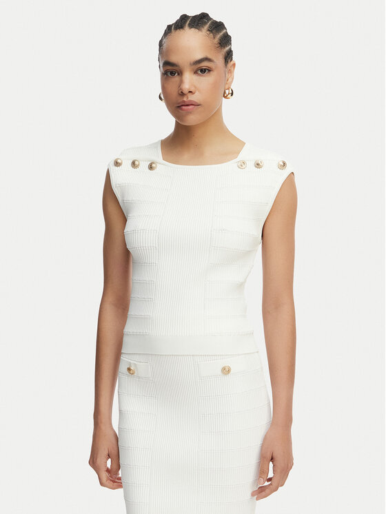 Guess Bluză W5YR12 Z0130 Alb Regular Fit